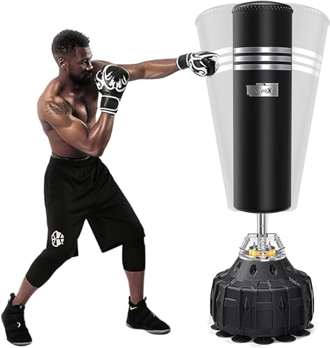 Dripex Sacco da Boxe da Terra, 178cm con Base a 19 Potenti Ventose Riempibile 80kg sabbia / 60kg acqua Pugilato Kickboxing Autoportante MMA Thai per Adulti (Base e Sacco Due Pacchi)