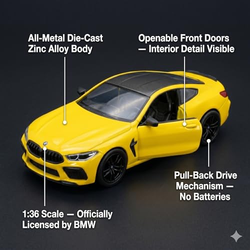 Image of Wizplex Kinsmart BMW M8 Competition 1:36 Scale Officially Licensed Die-Cast Metal Car Model - Pull-Back Action Openable Doors German Sports Car Collectible Toy