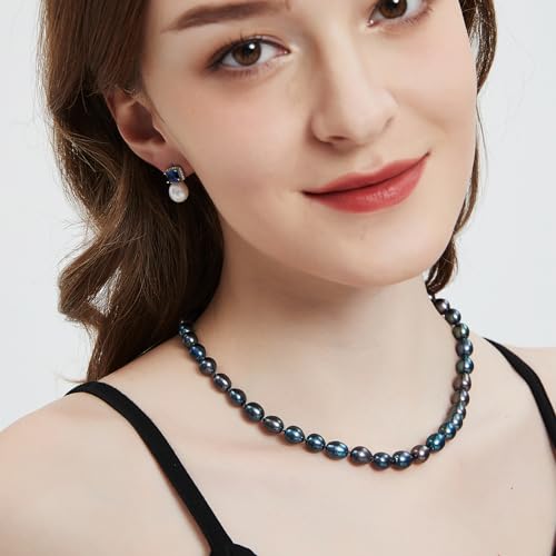 YAMI Tahitian Pearl Necklace, Natural Black Saltwater Cultured Baroque Pearls, 18+2 Inch with 925 Sterling Silver Clasp, Luxury Jewelry Gift for Women, Mother, Wife2