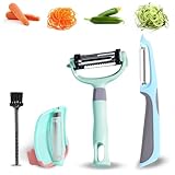 BuyBrilliance Peeler Set of 3 Stainless Steel Fruit Peeler, 3 in 1 Spin Blade Potatoes peeler for Veggie Effortlessly Peel Easy Grip Finger Peeler I and Y Peelers for Kitchen