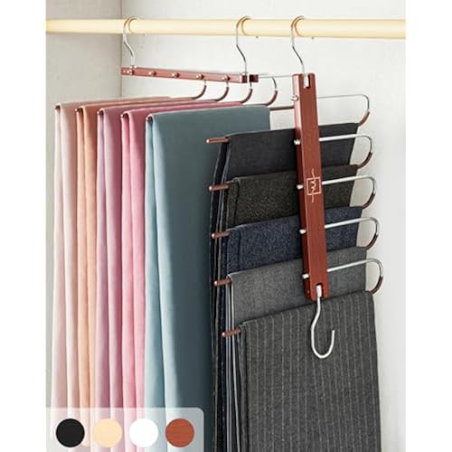 MORALVE Pants Hangers Space Saving - 2 Pack European Beechwood Scarf and Jean Hangers - Closet Organizer and Space Saver Pant Rack, Leggings Hanger, and Scarf Holder with 360° Swivel Hook