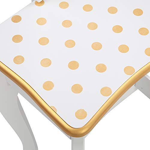 Image of Vanity Set,ShyneeMakeup Dressing Vanity Set Wooden Princess Makeup Table with Cushioned Stool,Drawer,Wooden Legs and Mirror, Make Up Dressing Play Set for Girls (Yellow dots)