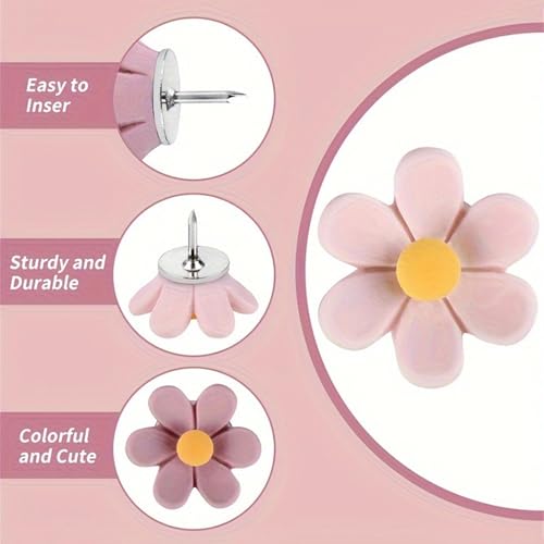 Alfinetes decorativos, tachinhas fofas para parede | Pino de cabeça de artesanato de flores 30X | Pr