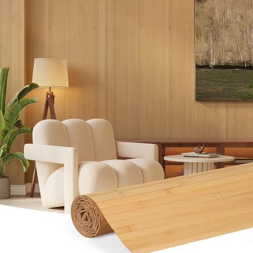 LUCKUP Bamboo Wall Panel for Interior Wall Decor 96 Wx48 H Renewable Pole Wrap Wainscoting Paneling for Living Room Bedroom Kitchen & Office (Carbonized 1PC)
