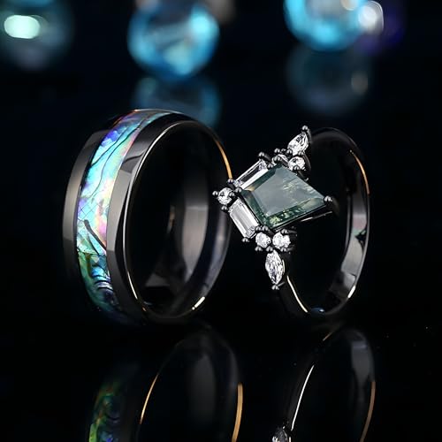 Moss Agate Woman's Ring - Custom Wedding Ring Sets - Couples Engagement Rings - Promise Ring for Her - Shell Rainbow Vein - Rings Stainless Steel4