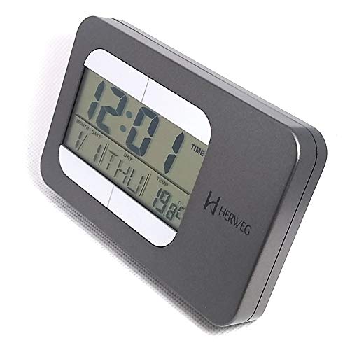 RELÓGIO DESPETADOR DIGITAL MODERNO ALARME MUSICAL TERMÔMETRO DUAS ESCALAS HERWEG CINZA