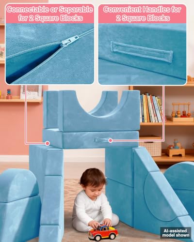 Image of YEFU 15pcs Modular Kids Play Couch，1000+ Imagination Creative Play | for kids ages 1+,7 shapes,countless configurations,30D high-density foam,fort building,washable cover, playroom,birthday gift