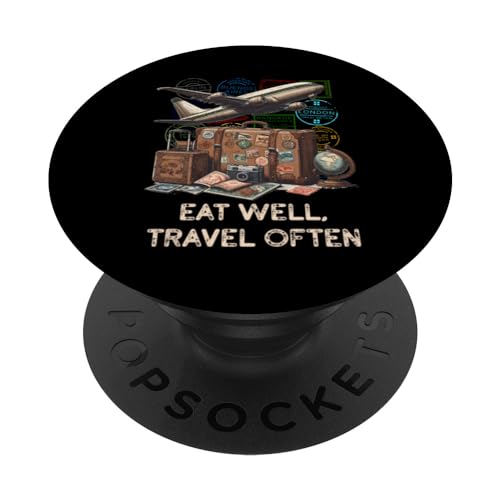 Eat Well, Travel Often Adventurous Traveler PopSockets Swappable PopGrip, Black