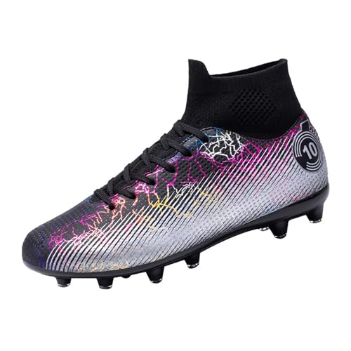 Soccer Cleats Boys,Casual High-top Turf Youth Football Cleats,Comfortable Breathable TF Cleats Kids Football Shoes,Non-Slip,for Outdoor/Athletics (Color : Black, Size : 6.5)