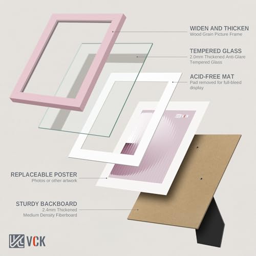 Image of VCK 5x7 Picture Frame 2 Pack, Pink Wood, 4x6 Mat, Glass, for Photo Print