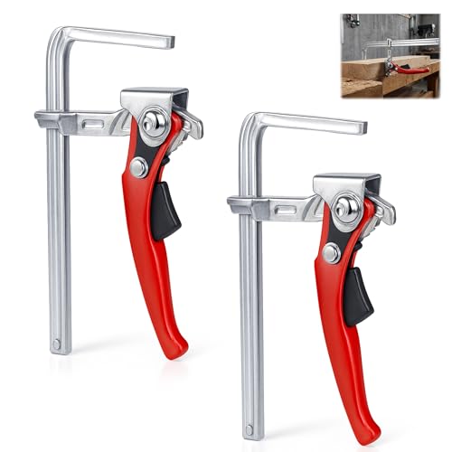 Lot de 2 serre-joints à levier avec poignée à levier : 160 x 60 mm - En acier - Avec rail de guidage - Serrage rapide - Pour meulage et coupe