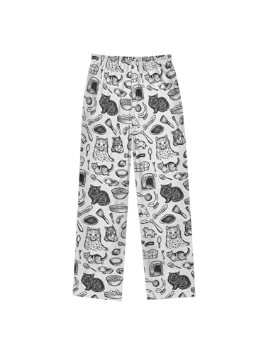 Black White Line Cat Boys Pants for Kids Jogger Pants with Pockets S2