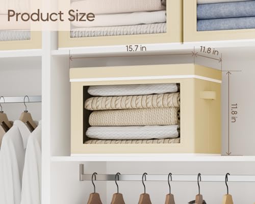 Image of Homsorout Collapsible Storage Bins with Lids - Stackable Storage Boxes with Window, 15.7 Inch Fabric Organizing Bins for Closet, Home & Office Organization Baskets, Beige, 3 Pack