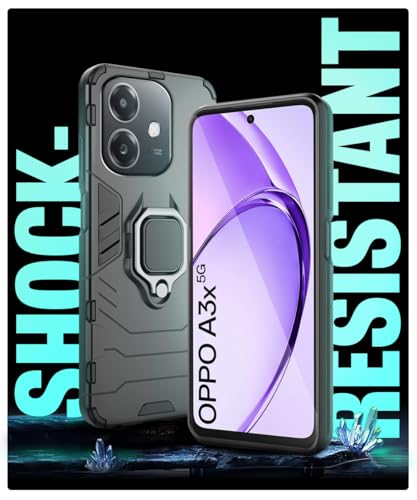 Image of WOW IMAGINE Shock Proof Back Case Mobile Cover for Oppo A3x 5G | A3x 4G | A3 5G | Back Cover Case (Tough Armor | Hybrid PC + TPU | Ring Holder & in-Built Kickstand | Black)