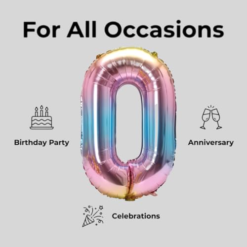 Image of Number 10 Balloon Foil Mylar Balloons for Birthday Party Decoration (Rainbow, 40 Inch)