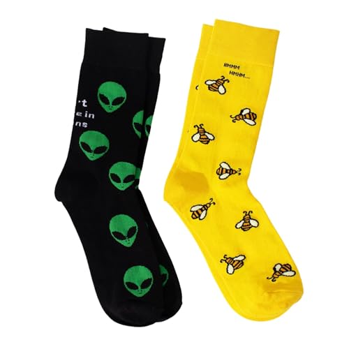 Colourful Quirky Socks - 100% Combed Cotton Funky Printed Socks for Men & Women | Crew Length Socks | Unisex, Breathable, Odour Free, Free Size | Pack