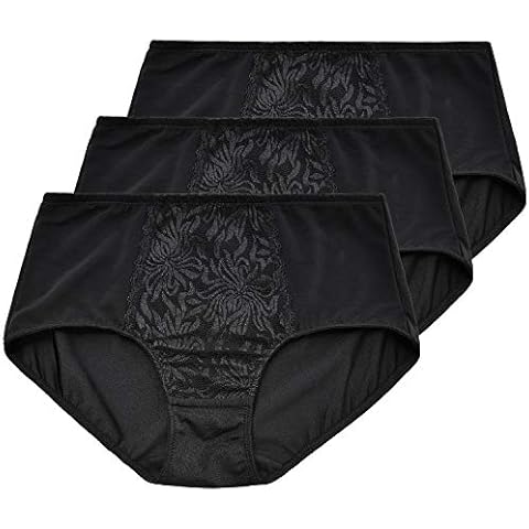 Deyllo Women's Full Coverage Underwear Mid Waist Cotton Briefs Comfortable Jacquard Panties,3 Pack(Black,XL) Cover