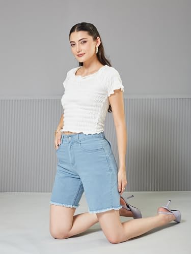 Image of Miss Chase Women's Regular High Rise Above Knee Stretchable Denim Shorts