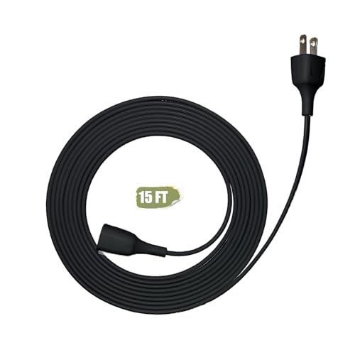 Jplenty Black Extension Cord 15FT Extension Cords Thin Two Prong for Indoor Use Outdoor Use with Single Plug- Ideal for Christmas Lights Lamps Cameras Household AppliancesModel 002 (1 Pack)