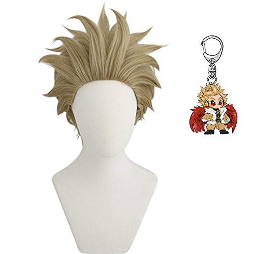 MINDONG Hawks Cosplay Perücken + EIN Schlüsselbund -Anime Keigo Takami Kurzes Kostüm Haar for Männer Halloween Party Synthetische Perücken Cover
