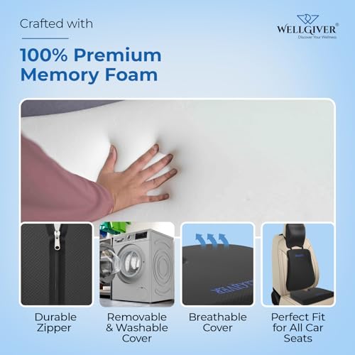 Image of WELLGIVER 3-in-1 Memory Foam Car Comfort Combo - Neck Pillow, Lumbar Back Support & Seat Cushion | Ergonomic Car Seat Cushion Set for Neck, Back & Tailbone Support
