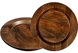 Alpha Living Home Mango Wooden Plates Set of 2-13β Round Rustic Farmhouse Chargers for Dinner & Charger Plates, Handcrafted Tableware for Charcuterie, BBQ, Farmhouse Dining, or Gift (Walnut)