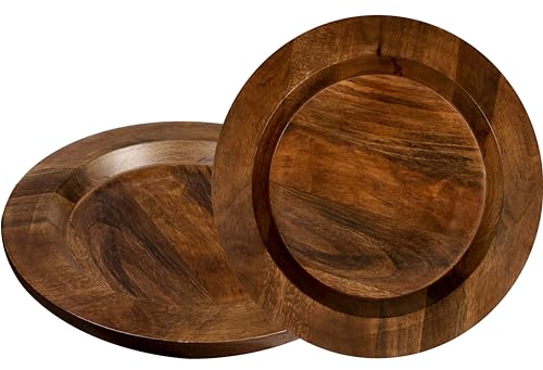 Alpha Living Home Farmhouse Wood Charger Plate,Wood Charger Plate Sets,Wood Chargers for Dinner Plates,Wood Placemats,Chargers for Dinner Plates,13 inch Wood Charger Plate - Pack of 2 - Walnut
