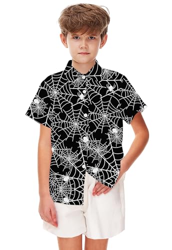 Image of Remimi Unisex Kids Halloween Shirt Boys Pumpkin Ghost Shirts Hawaii Button Up Tops 5-14 Years