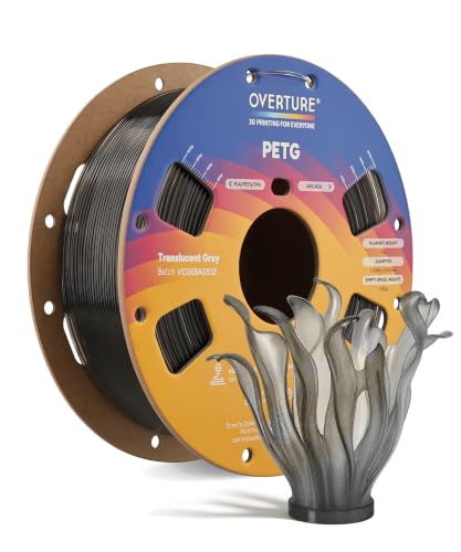 Image of OVERTURE PETG Filament 1.75mm, High Speed 3D Printer Filament, Neatly Wound & Clog-Free, 1kg Spool (2.2lbs) Rapid PETG, Dimensional Accuracy + /- 0.02mm, Fit Most FDM Printers (Translucent Grey)