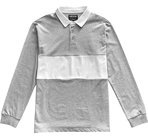 Kings Of NY Classic Mens Long Sleeve Sports Polo Rugby Shirt Medium Heather Grey