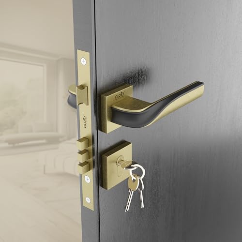 Image of GLOXY Premium Mortise Door Locks Set for Main Door and Bedroom,3 Brass Computerised Key Door Handle Knob Lock Set Body for Kitchen | Antique & Black Finish (2 Years of Warranty, Pack of 1)