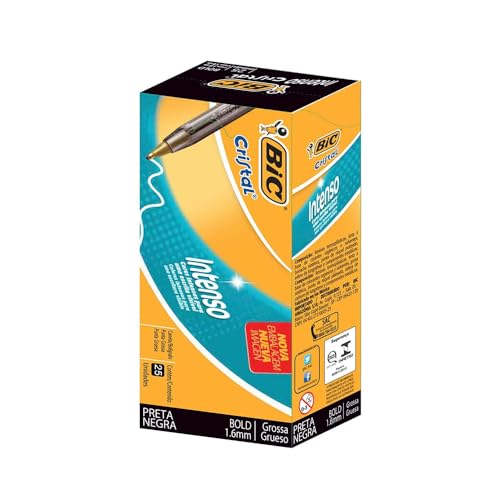 Caneta Esferografica BIC Cristal Intenso, Preta, Ponta Grossa de 1.6mm, Bold, 884639, Cartucho de 25