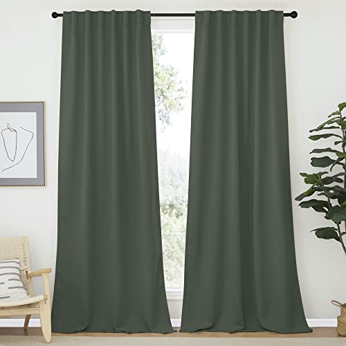 NICETOWN Bedroom Blackout Curtain Panels - (Dark Mallard Color) 52 x 108 inch, 2 PCs, Insulating Energy Saving Solid Rod Pocket Blackout Drapes for Ha