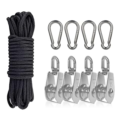 DBREAKS Stainless Steel Pulley, Rope Block with 15 mm Wheel, 4 Pieces Pulley Roller, Pulley Roller for Ropes, Steel Rope Cover