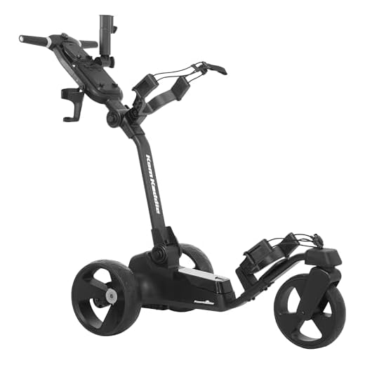 Kam Kaddie V1 Electric Golf Cart - Remote Controlled 3-Wheel Electric Push Cart with Gyroscopic Front Wheel - Lightweight and Easy-Fold Design with Umbrella Holder and Cellphone Compartment - Black