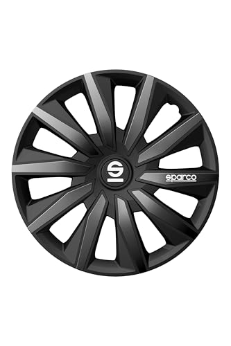 Sparco Satz von 4 Radkappen 14“. Modell Milano Schwarz/Grau. Sportliches Design für Ihre Autofelgen. Starke und haltbare Konstruktion.