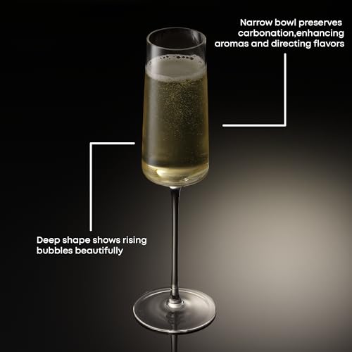 image for JoyJolt Sidney Stemmed Champagne Flutes Set of 4 | 7 oz Modern Champag