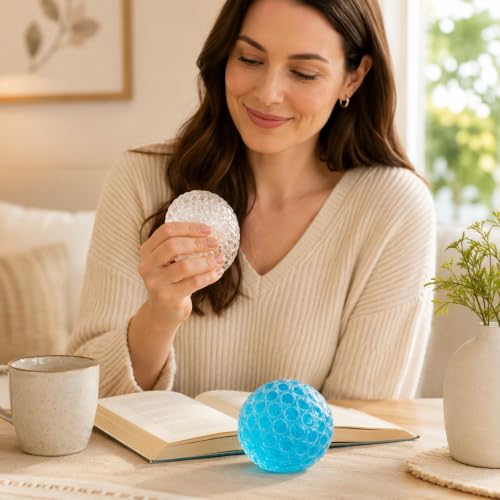 2 PCS Bead Stress Ball, 6cm White Moonlight and Blue Moonlight, Bead Squishies with Satisfying Crunch for Desk Display, in White and Blue - Image 4