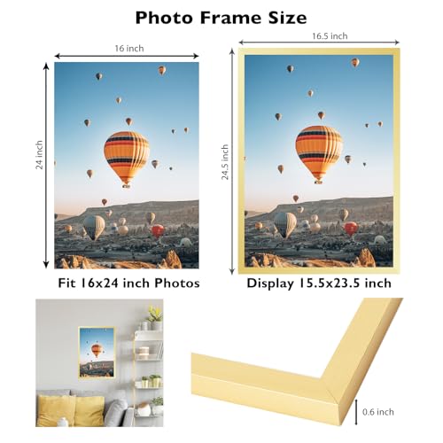 Image of JCJMY 16x24 Picture Frame Gold for Poster Photo Picture and 40x60 cm Canvas, Horizontal and Vertical Formats for Wall Hanging, 16 x 24 Wall Gallery Poster Photo Frame for 16 by 24 Photos Posters, Gold