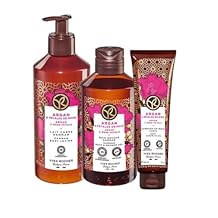 Yves Rocher Argan and Rose Petals Shower Gel Body Nourishing Milk Body Scrub Exfoliating Cream Women Day Care 200 ml./6.7fl.oz. 390 ml./13.2 fl.oz. 150 ml./5 fl.oz. Set of 3 Best Gift Kit