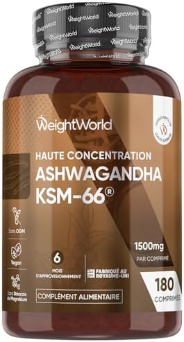 Ashwagandha KSM-66 1500mg/Jour, 180 Micro-Comprimés Vegan (6 Mois...