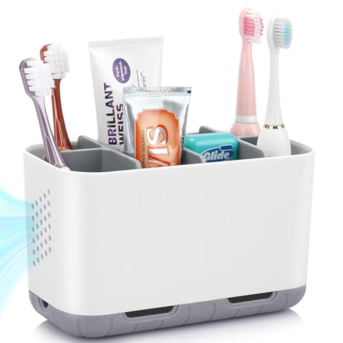 Boperzi Toothbrush & Toothpaste Holder with Dividers, Gray