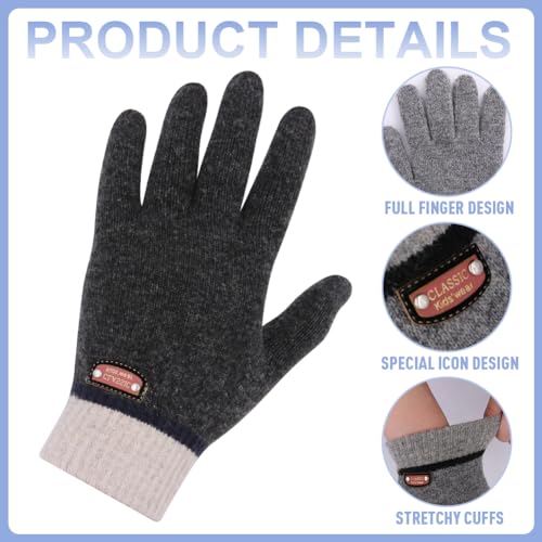 6 Pairs of Kids Gloves Boys Winter Gloves Stretchy Full Fingers Knitted Gloves Wool Fleece Lined Mittens - Image 4