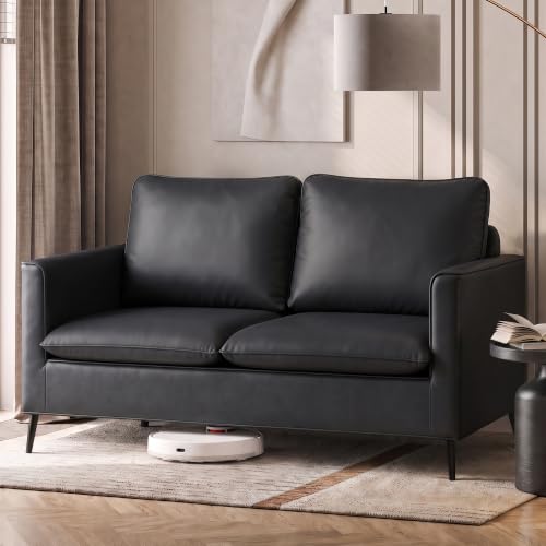 TYBOATLE Black Faux Leather Small Loveseat