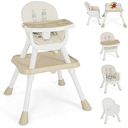 Trona Mesa Carrefour COSTWAY 6 en 1 Trona Bebe, Silla Alta para Bebés, Trona Evolutiva Bebe Convertible, Trona Portatil Bebe, Silla de Alimentación Infantil con Arnes de 5 Puntos, Bandeja y Cojín Desmontables (Beige)