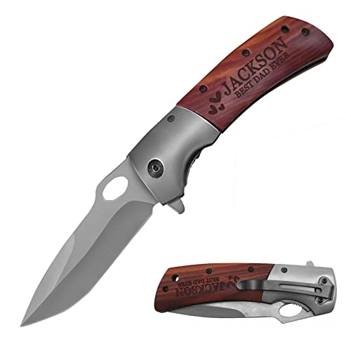 Personalized Pocket Knife For Men Engraved Custom Knife With Wood Handle Customized Father's Day Gifts For Dad Boyfriend Groomsmen Him #TOP27