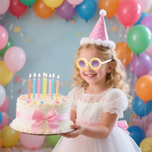 Round Daisy Flower Sunglasses for kids Round UV Protection Eyewear Outside Beach Cute Sunglasses Floral 3 Pairs3