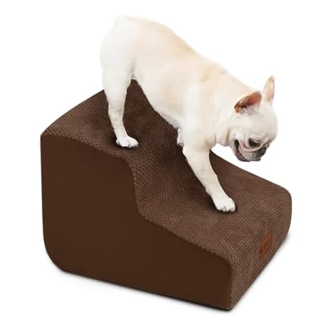 GGIB Dog Stairs and Ramp for Small and Medium Dogs - Bed and Couch Pet Steps, Non-Slip Dog Steps for Bed, Brown Washable Cover Pet Stairs for Cats and Dogs, 2 Steps Cover