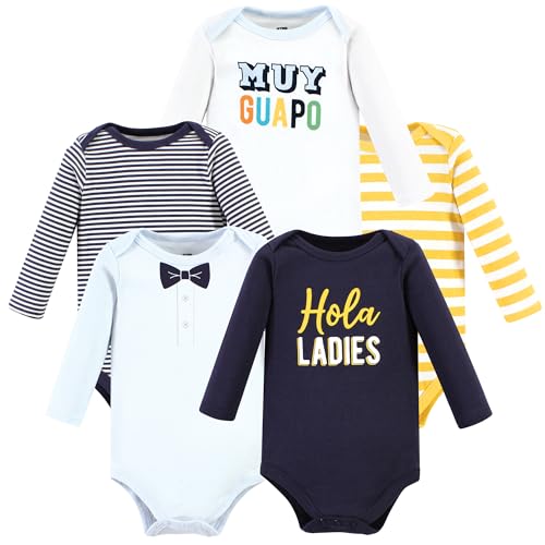 Image of Hudson Baby Unisex Baby Cotton Long-Sleeve Bodysuits, Hola Ladies 5-Pack, 0-3 Months