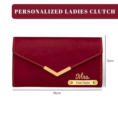 Image of Personalized Leather Clutch for Women | Custom Name & Charm | 3-Fold Ladies Wallet | Stylish Purse Gift for Girlfriend, Wife, Mother & Sister | Multi-Compartment Wallet (Red)